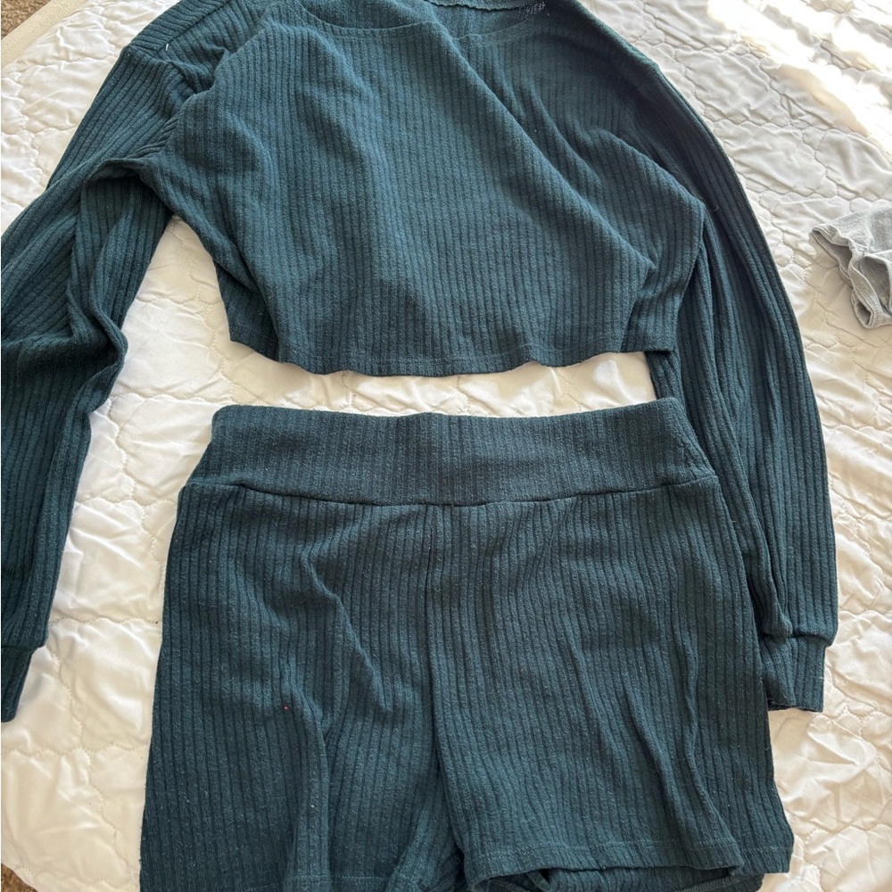Dark Green Ribbed Lounge Set